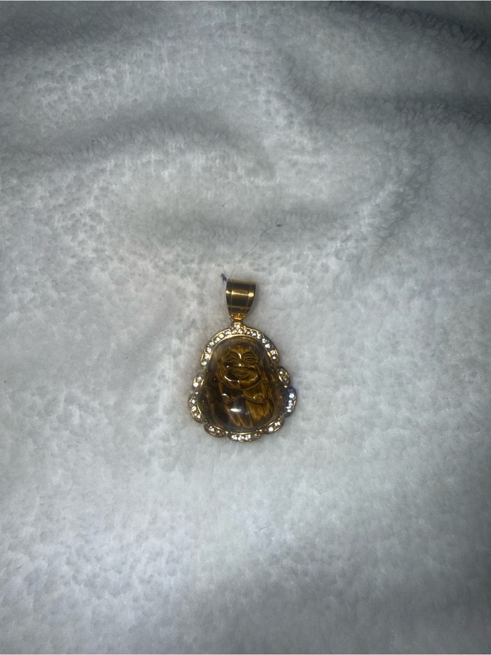 Gold Tiger's Eye Laughing Buddha Pendant Necklace